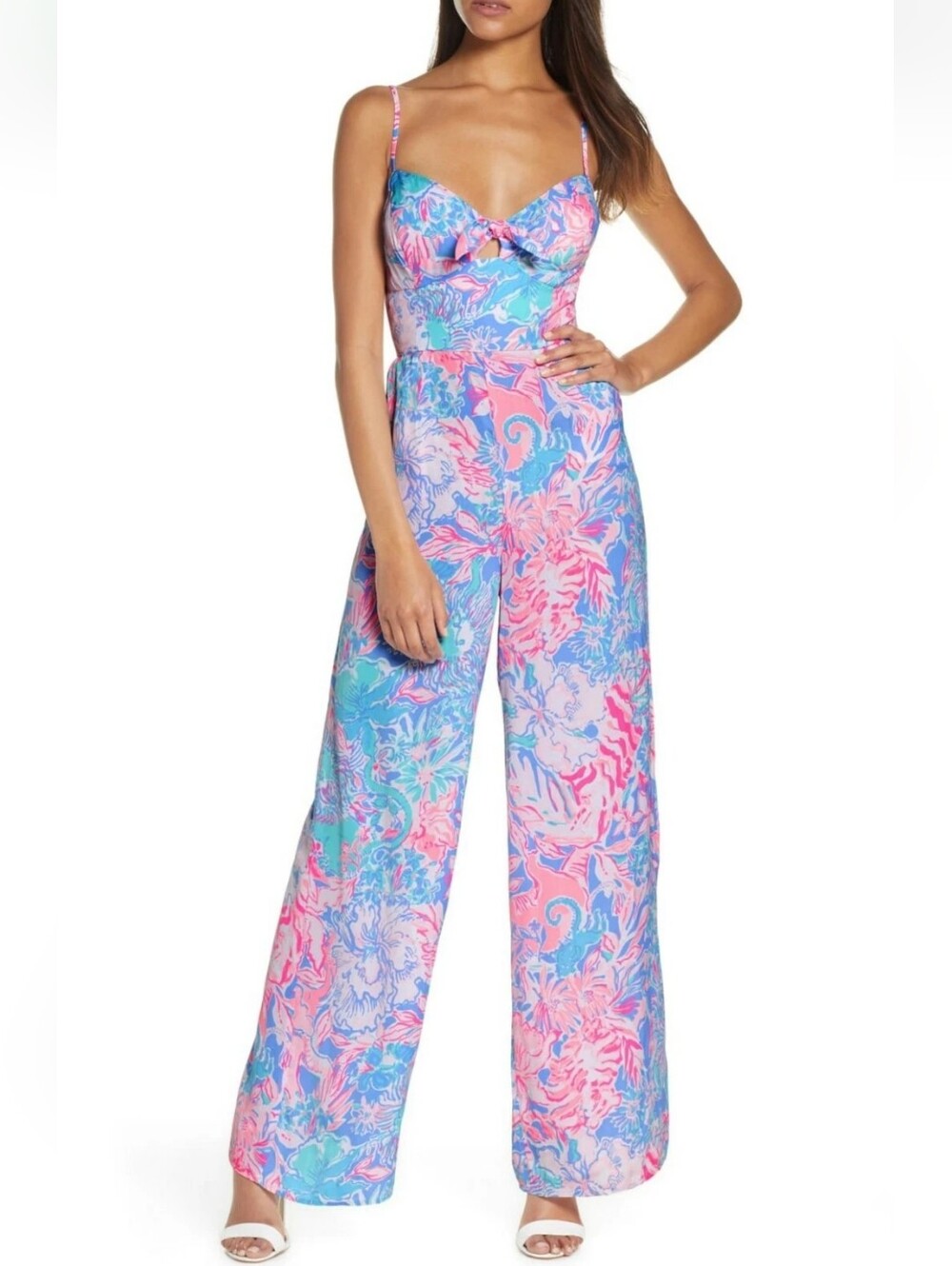 Lilly Pulitzer Bente Jumpsuit Maxi Blue Peri Viva La Lilly Pants Romper Size 12